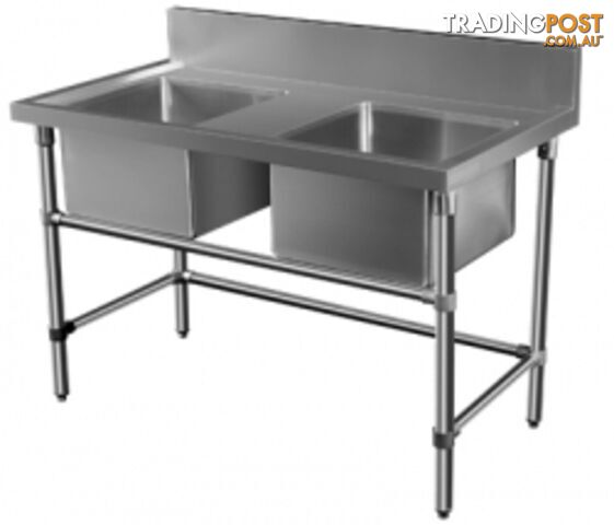 Stainless steel - Brayco DS-M - Double Bowl Stainless Steel Sink (700mmWx1300mmL) - Catering
