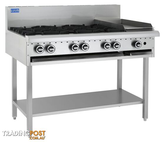 Cooktops - Luus BCH-6B3C - 6 burner, 300mm chargrill cooktop - Catering Equipment