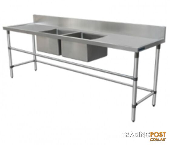 Stainless steel - Brayco DSRL2000 - Double Bowl Stainless Steel Sink (700mmWx2000mmL) - Catering
