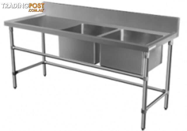 Stainless steel - Brayco DS-L - Double Bowl Stainless Steel Sink (700mmWx1900mmL) - Catering