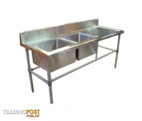 Stainless steel - Brayco DS-R - Double Bowl Stainless Steel Sink (700mmWx1900mmL) - Catering