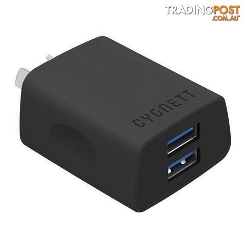 Cygnett Flow+ 2.4A Dual USB Wall Charger - Black - CY1947POFLW - Black - 848116013831