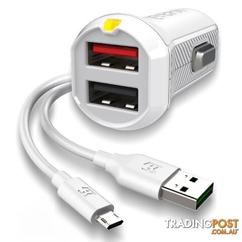 EFM 17W Dual Car Charger with Micro USB Cable - White