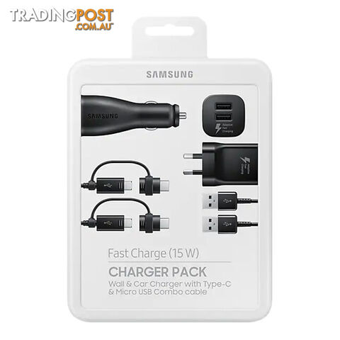 Samsung 15W Fast Charge Charger Pack (Wall + Car Charger + 2 Combo Cables)
