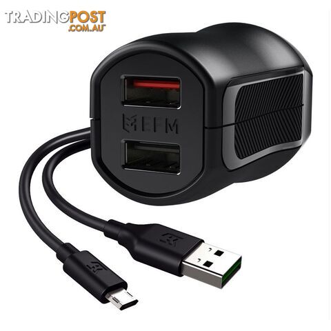 EFM 17W Dual Wall Charger with Flipper Micro USB Cable - Black