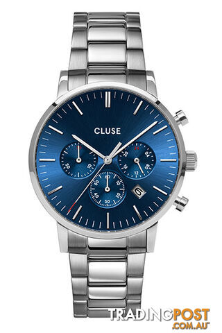 CLUSE Mens Aravis Chronograph Silver Dark Blue/Silver Watch CW0101502011 - 8719743376007