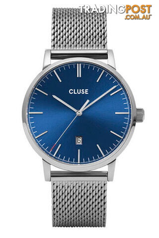 Cluse Mens Aravis Silver Dark Blue/Silver Mesh Watch CW0101501004 - 8719743374836