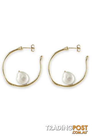 Bianc Gold Large Freshwater Pearl Floating Hoop Earrings 10100455