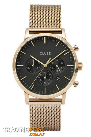 CLUSE Mens Aravis Chronograph Gold Black/Gold Mesh Watch CW0101502010 - 8719743375079