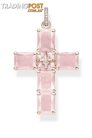 Thomas Sabo Pendant Cross Large Pink Stones With Star TPE880RQ - 4051245476613