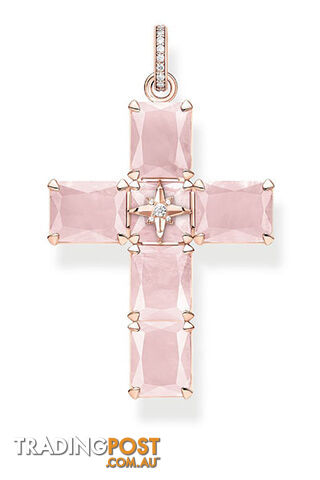 Thomas Sabo Pendant Cross Large Pink Stones With Star TPE880RQ - 4051245476613