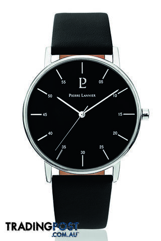 Pierre Lannier Cityline Silver Black/Black Leather Watch 202J133