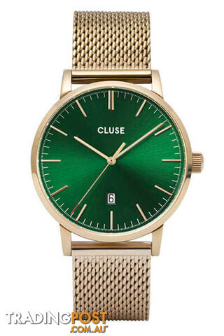 Cluse Mens Aravis Gold Green/Gold Mesh Watch CW0101501006 - 8719743374850