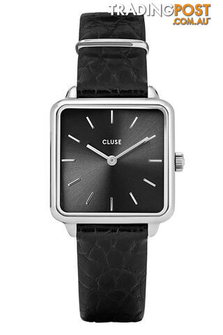Cluse La Tetragone Silver Black/Black Alligator Watch CW0101207027 - 8719743375253