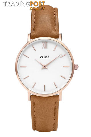 Cluse Minuit Rose Gold White/Caramel Watch CL30021 - 8718924594773