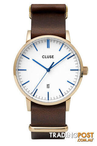 Cluse Mens Aravis Gold White/Dark Brown Nato Watch CW0101501007 - 8719743374867