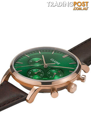 CLUSE Mens Aravis Chronograph Rose Gold Green/Dark Brown Leather Watch CW0101502006 - 8719743374959 - photo 2 of 2