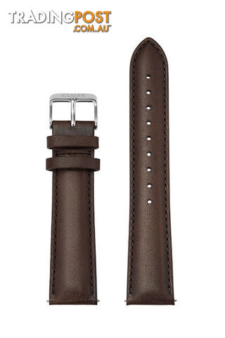 Cluse 20mm Leather Watch Strap Silver/Dark Brown CS1408101065 - 8719743375666