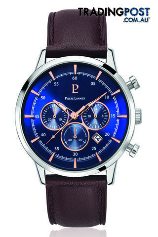 Pierre Lannier Capital Chronograph Silver Blue/Brown Leather Watch 224G169