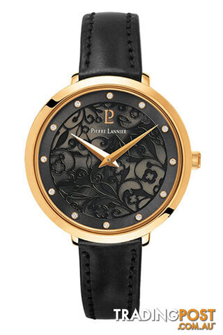 Pierre Lannier Eolia Gold Black /Black Leather Watch 046G533