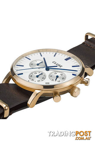 CLUSE Mens Aravis Chronograph Gold White/Dark Brown Nato Watch CW0101502009 - 8719743374980 - photo 2 of 3