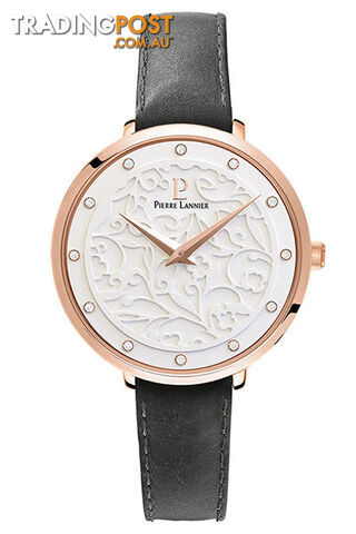 Pierre Lannier Eolia Rose Gold White/Grey Leather Watch 041K609