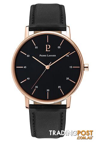Pierre Lannier Cityline Black Rose Gold/Black Leather Watch 203F033