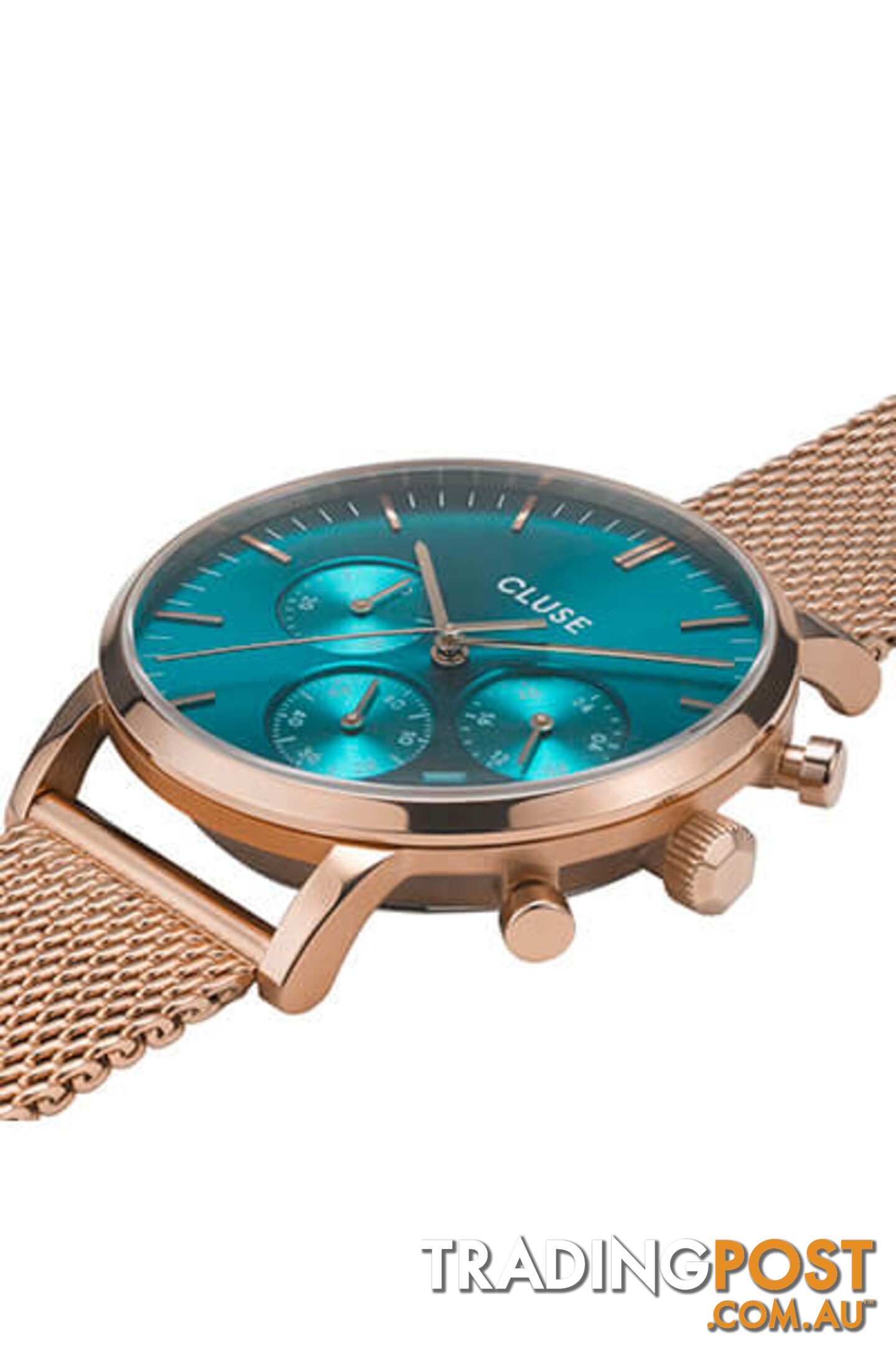 CLUSE Mens Aravis Chronograph Rose Gold Ocean Blue/Rose Gold Mesh Watch CW0101502005 - 8719743374942