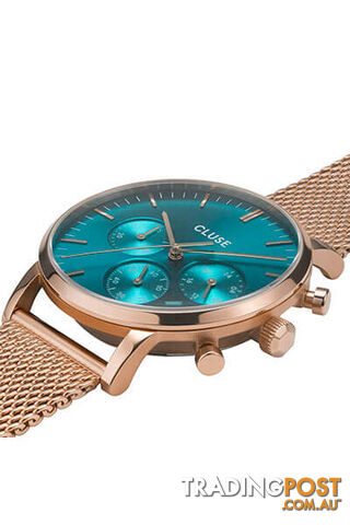 CLUSE Mens Aravis Chronograph Rose Gold Ocean Blue/Rose Gold Mesh Watch CW0101502005 - 8719743374942