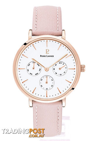 Pierre Lannier Symphony Rose Gold White/Pink Leather Watch 002G905