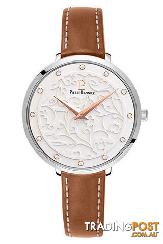 Pierre Lannier Eolia Silver White/Brown Leather Watch 040J604