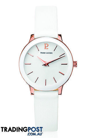 Pierre Lannier Ligne Pure White Rose Gold/ White Leather Watch 023K900
