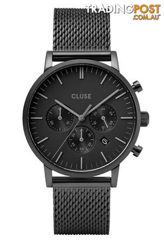 CLUSE Mens Aravis Chronograph Full Black Mesh Watch CW0101502007 - 8719743374966