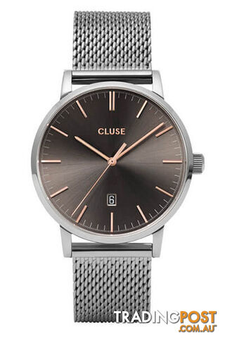 Cluse Mens Aravis Silver Dark Grey/Silver Mesh Watch CW0101501003 - 8719743374829