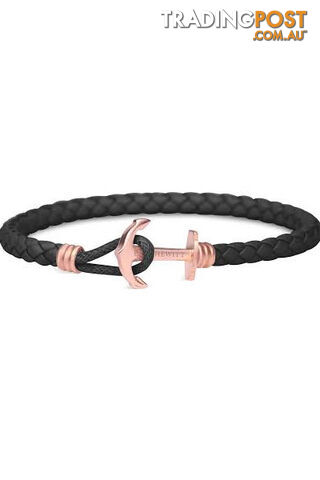 Paul Hewitt IP Rose Gold Anchor Black Leather Womens Bracelet PH-PhL-L-R-B-S