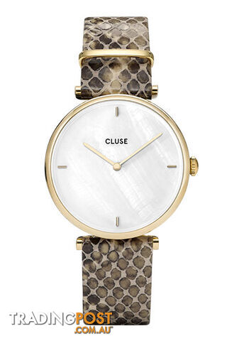 Cluse Triomphe Gold White Pearl/Green Python Watch CL61008 - 8719743372269