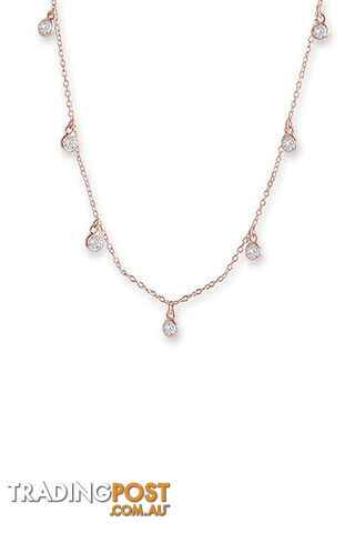 Bianc Rose Gold Cz Bezel Scattered Drop Necklace 30100259