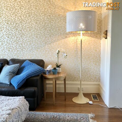 Scandi-style Flute Floor Lamp with Cream & Gold Drum Shade