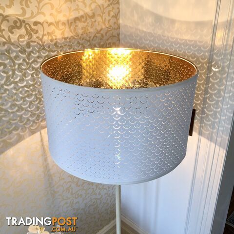 Scandi-style Flute Floor Lamp with Cream & Gold Drum Shade