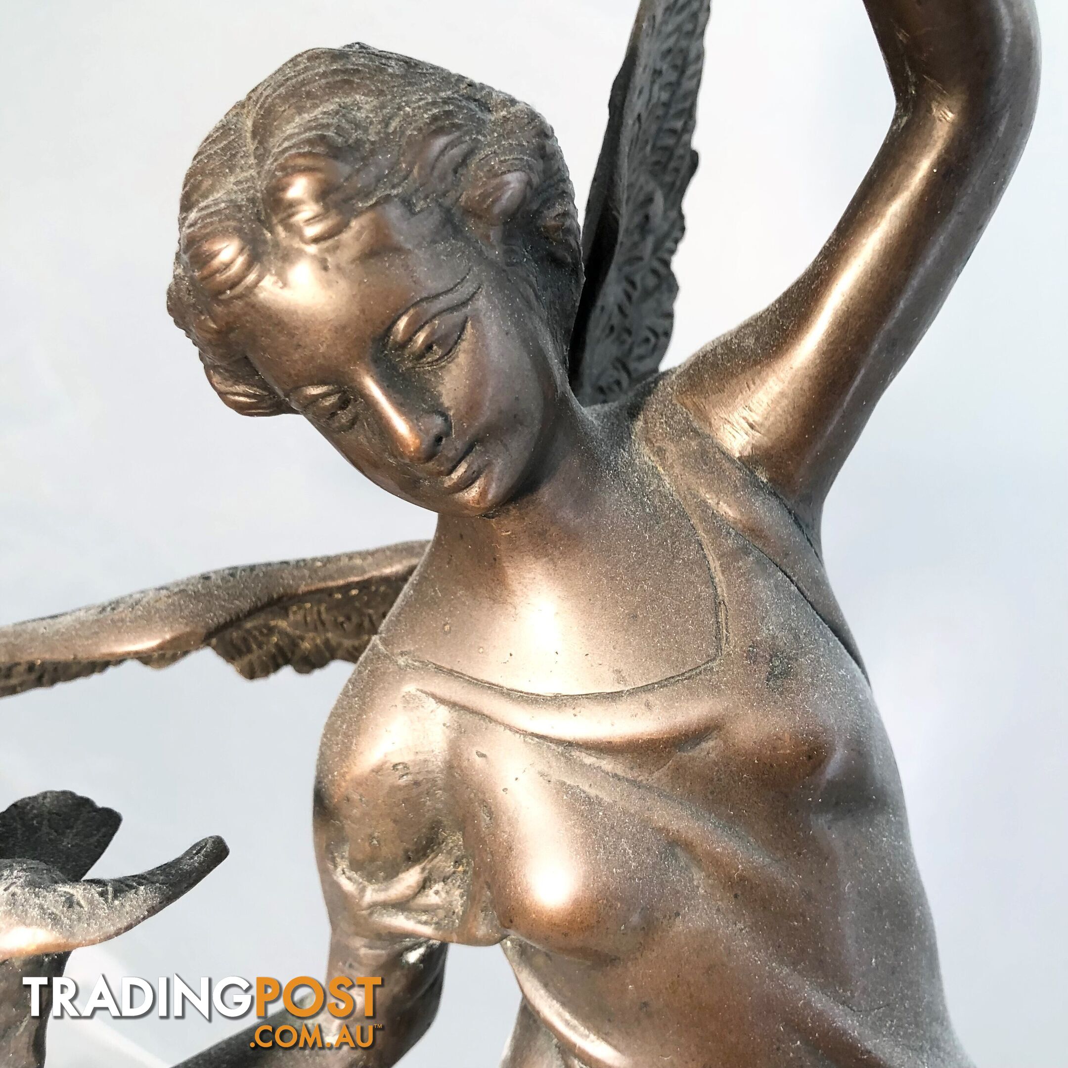 🕊Bronze Statue Art Nouveau Winged Angel of Peace Holding Dove