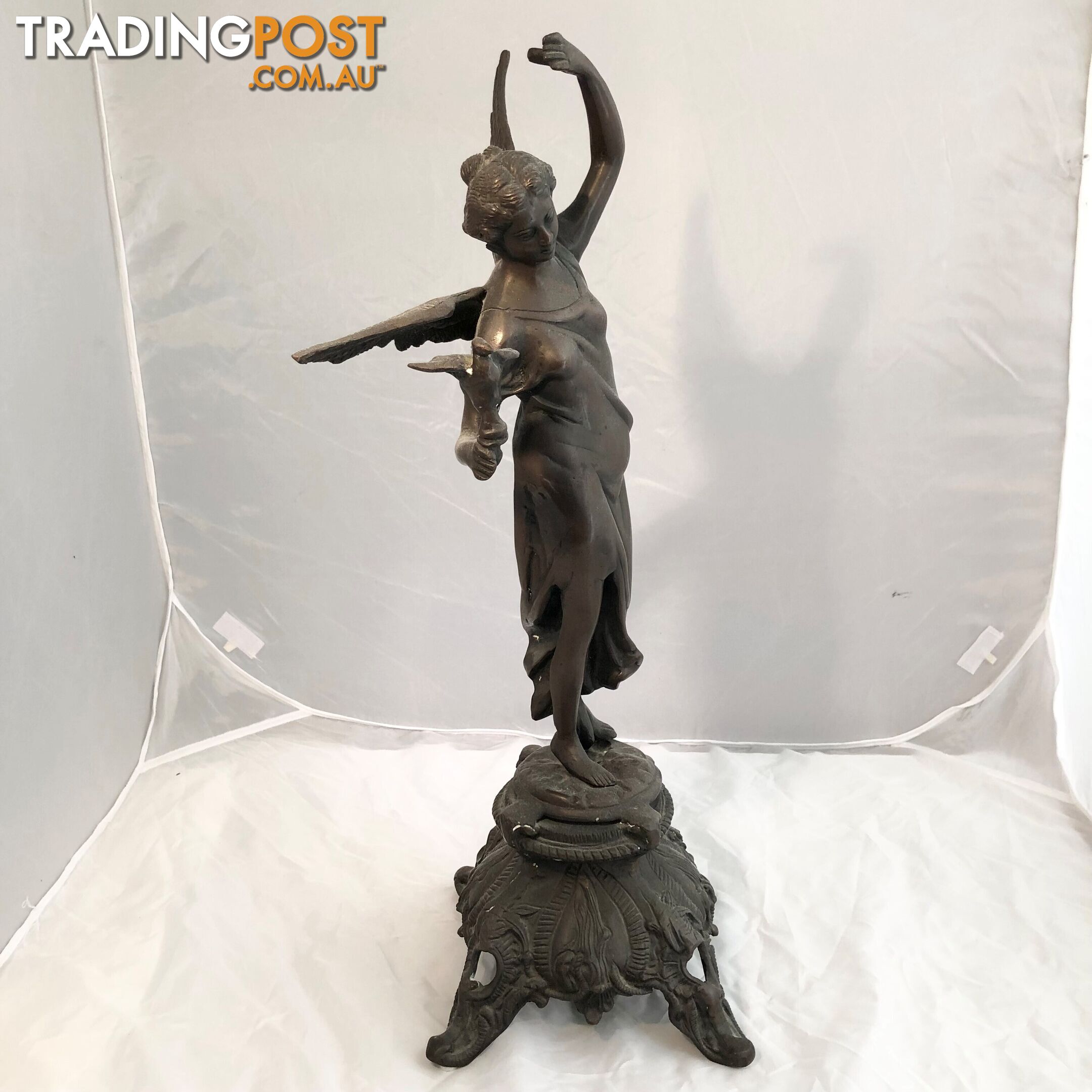 🕊Bronze Statue Art Nouveau Winged Angel of Peace Holding Dove