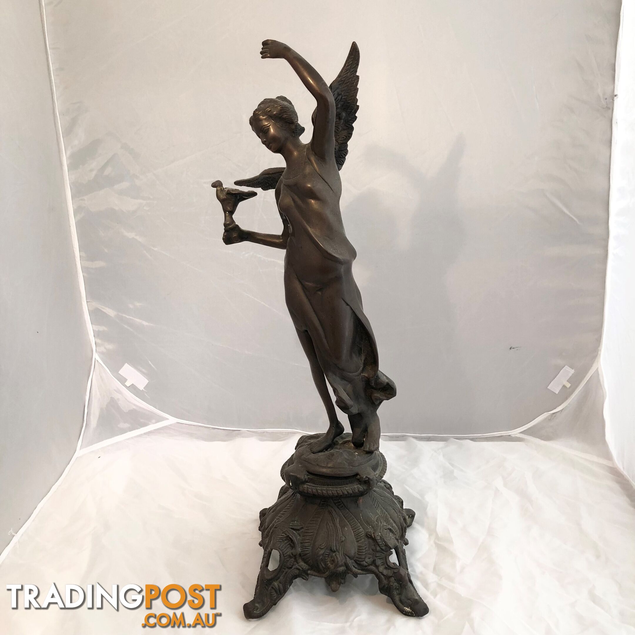 🕊Bronze Statue Art Nouveau Winged Angel of Peace Holding Dove