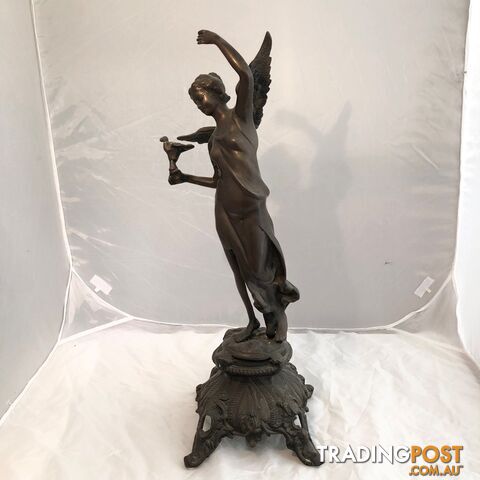 🕊Bronze Statue Art Nouveau Winged Angel of Peace Holding Dove