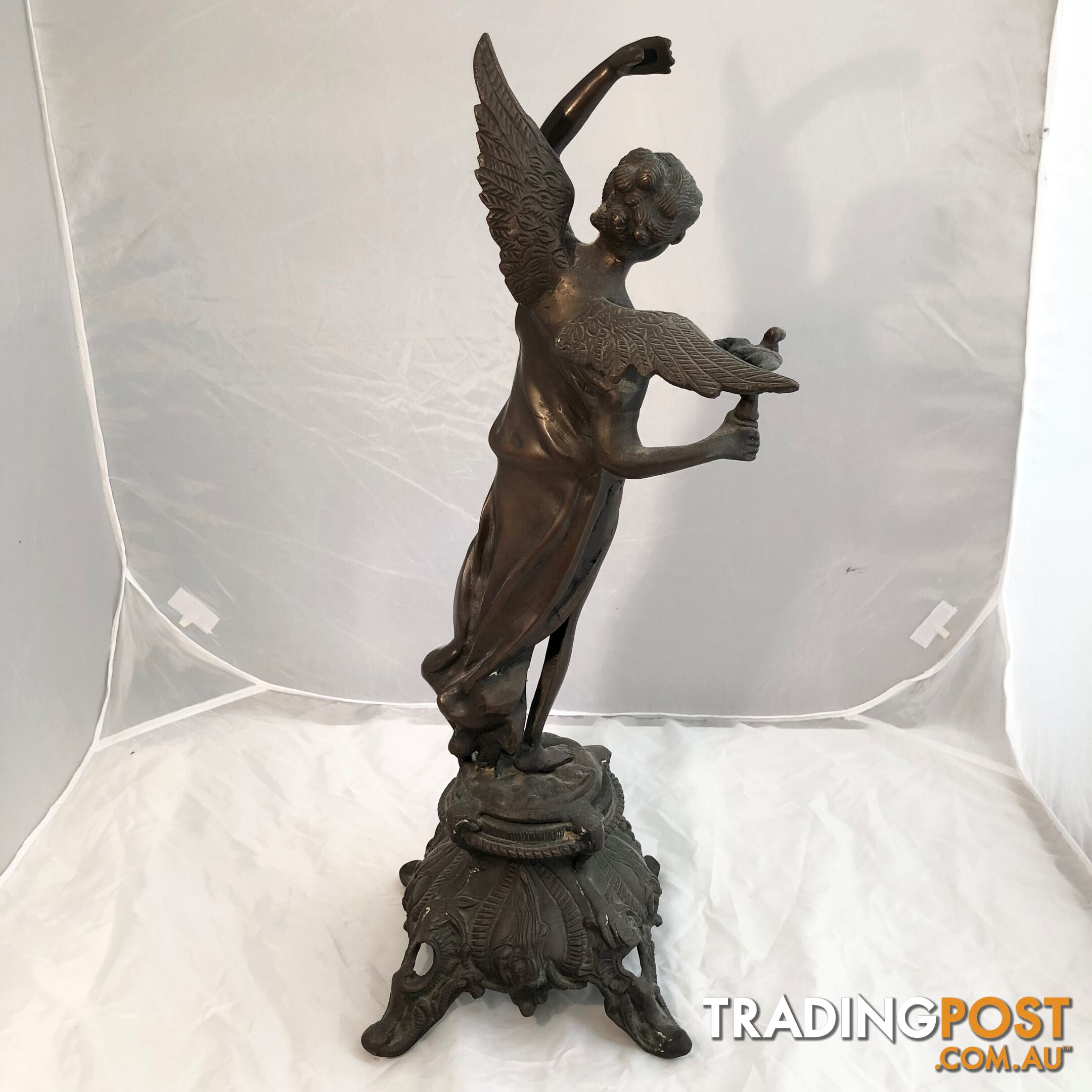 🕊Bronze Statue Art Nouveau Winged Angel of Peace Holding Dove