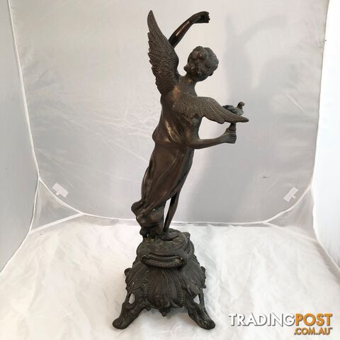 🕊Bronze Statue Art Nouveau Winged Angel of Peace Holding Dove