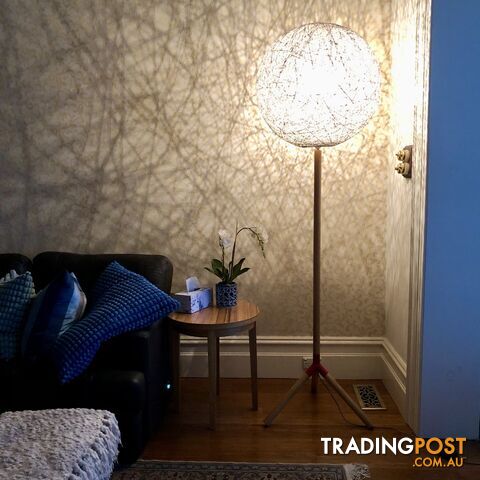 200cm tall LUX Designer Solid Timber Floor Lamp & 60cm Handmade Round Shade