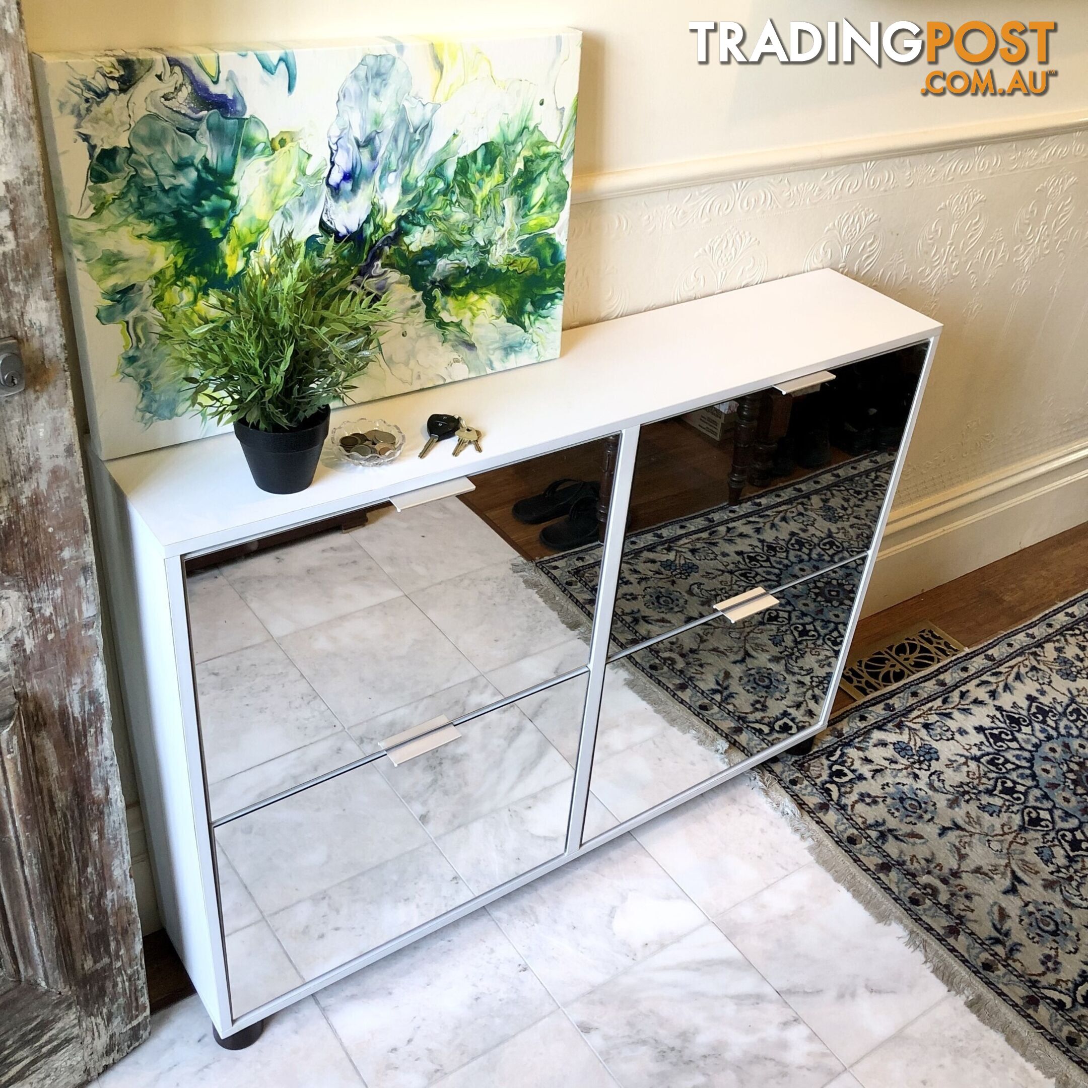 👠Four-drawer Two-tier Glass Mirrored Shoe Cabinet