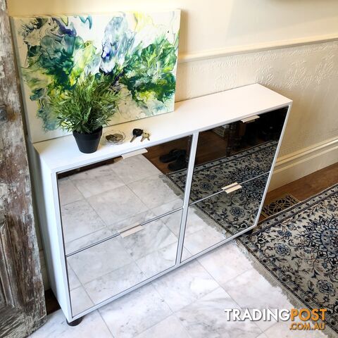 👠Four-drawer Two-tier Glass Mirrored Shoe Cabinet