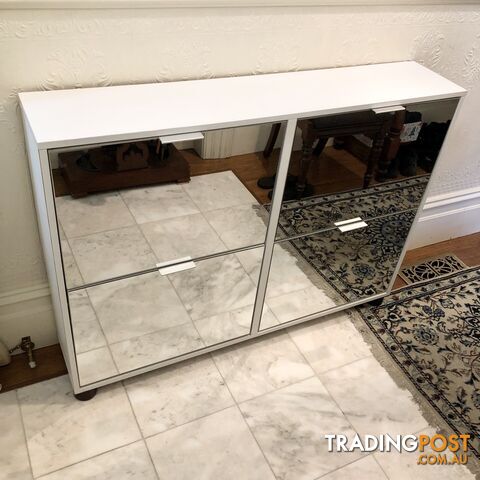 👠Four-drawer Two-tier Glass Mirrored Shoe Cabinet