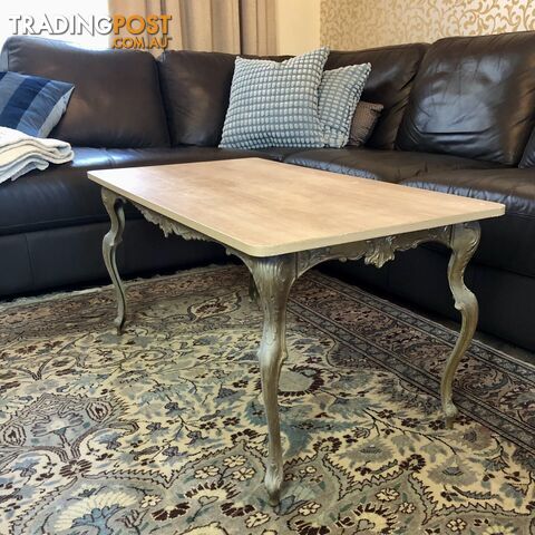 🥐Mid-Century French Louis XV Provincial Style Gilt & Patina Brass & Oak Look Top Coffee Table